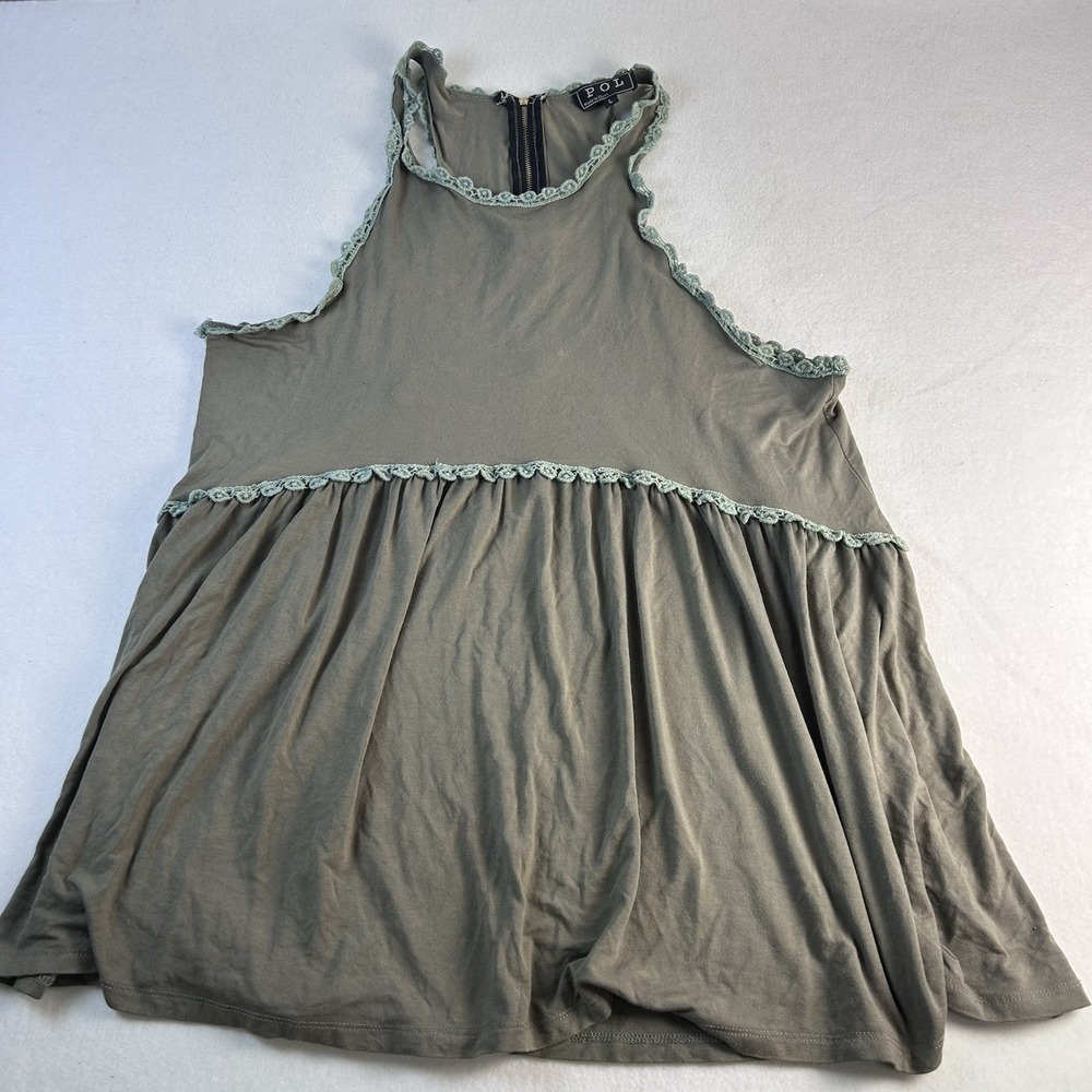 POL Tank Top Womens Gray Sweet and Simple Babydoll Knit Racerback Tunic L